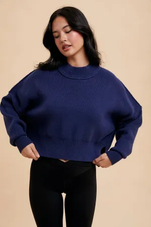 Knitted Mockneck Pullover Sweater INDIGO