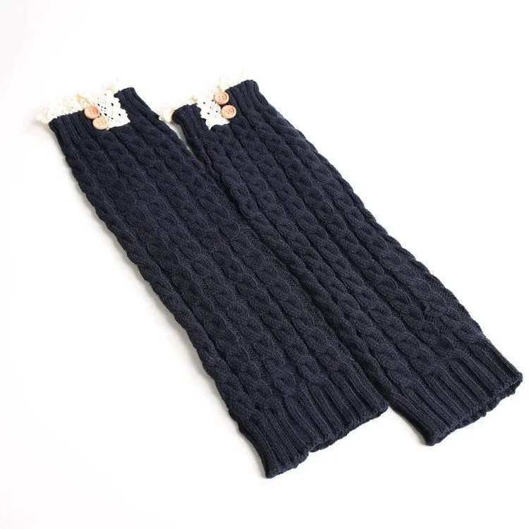 Knitted Woolen Foot Covers with Lace Figure-8 Twist Button