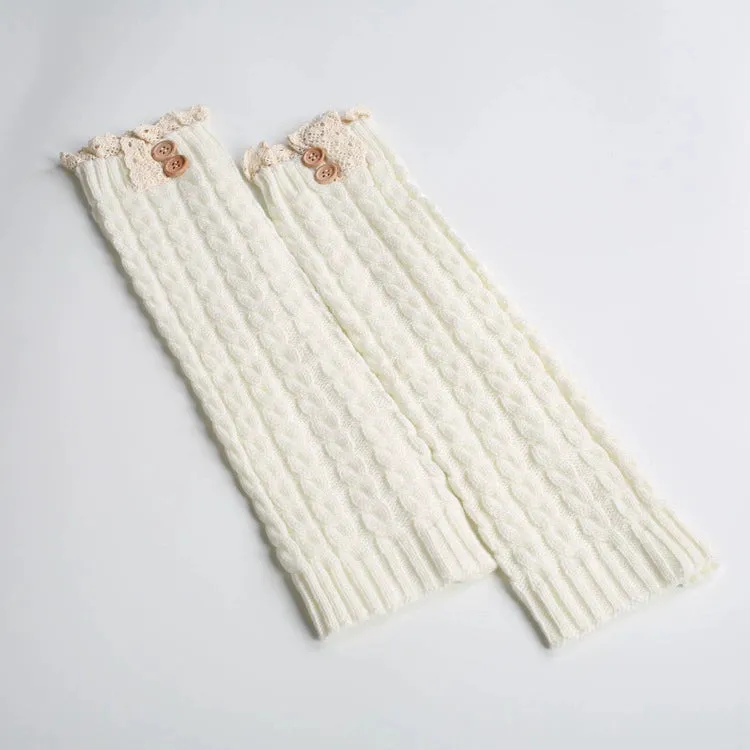 Knitted Woolen Foot Covers with Lace Figure-8 Twist Button