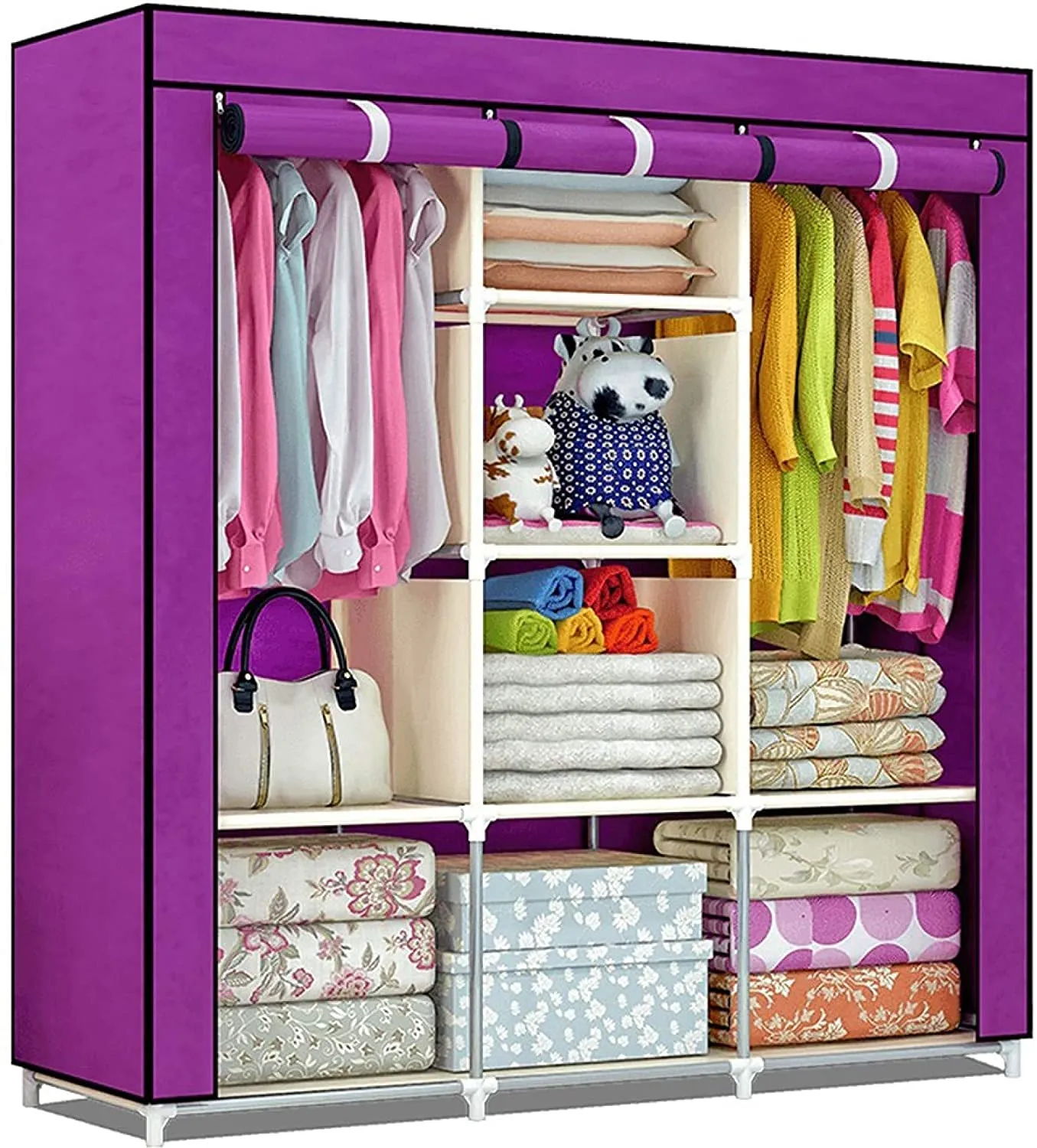 KriShyam® 6 2 Layer Kids Wardrobe Portable Fabric Collapsible Foldable for Kids Clothes Closet Wardrobe Storage Rack Organizer Cabinet Cupboard Almirah