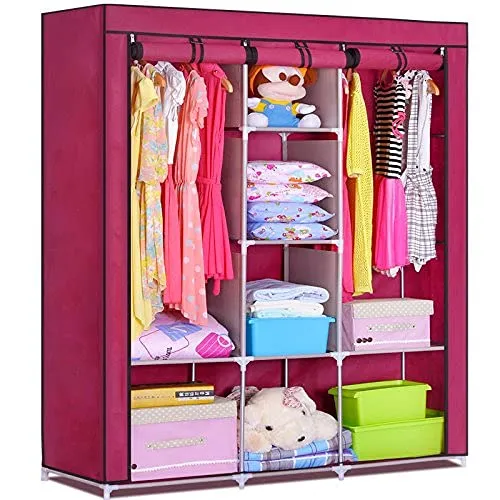 KriShyam® 6 2 Layer Kids Wardrobe Portable Fabric Collapsible Foldable for Kids Clothes Closet Wardrobe Storage Rack Organizer Cabinet Cupboard Almirah