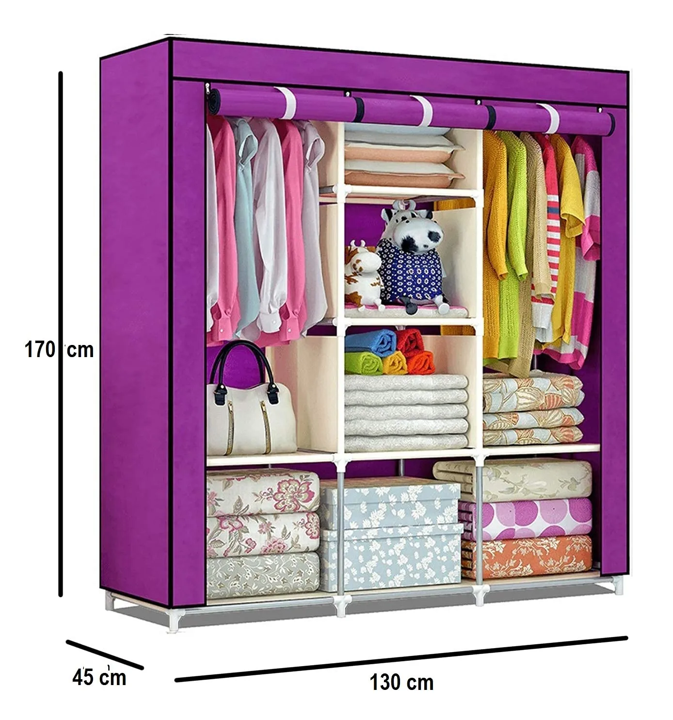 KriShyam® 6 2 Layer Kids Wardrobe Portable Fabric Collapsible Foldable for Kids Clothes Closet Wardrobe Storage Rack Organizer Cabinet Cupboard Almirah