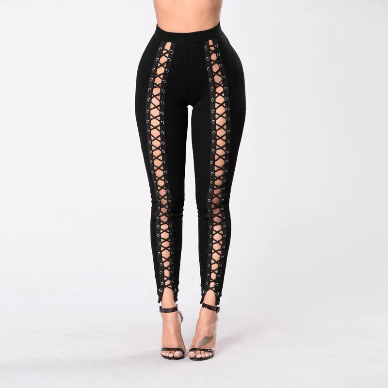 Lace-Up Front Black Leggings