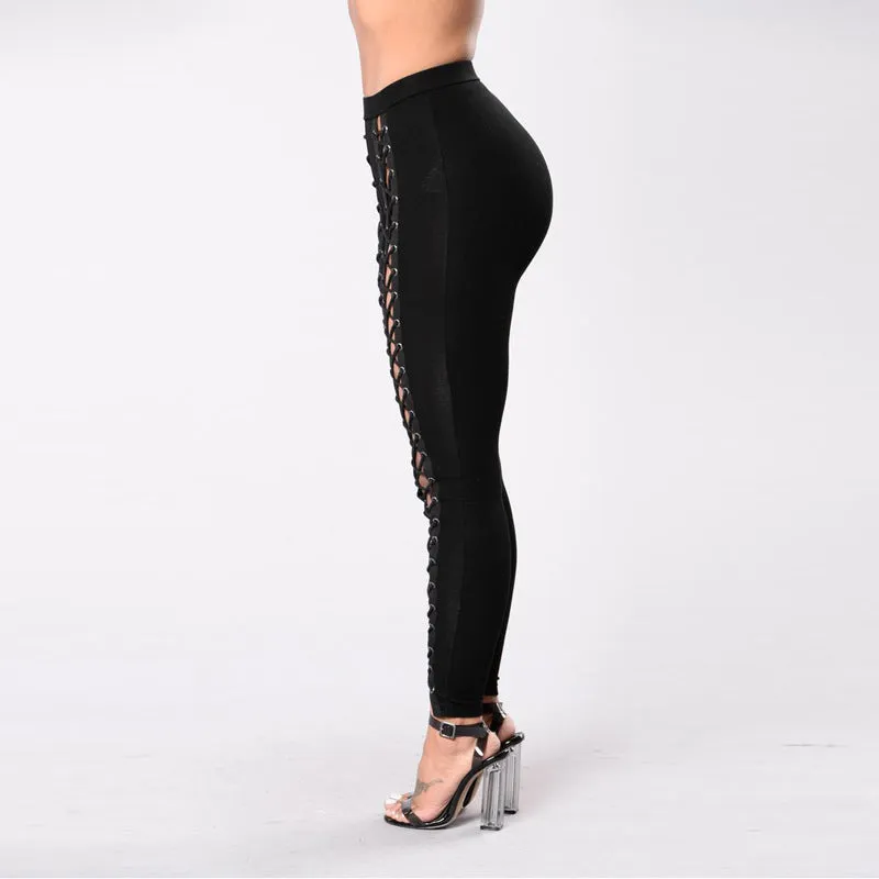 Lace-Up Front Black Leggings