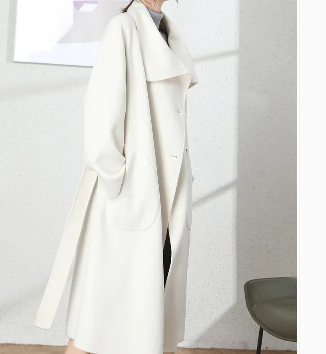 Large Collar Women Wool Coat, Long Winter Wool Coat Jacket 0989