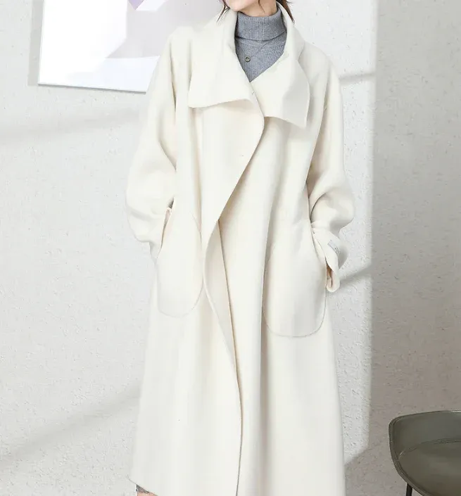 Large Collar Women Wool Coat, Long Winter Wool Coat Jacket 0989