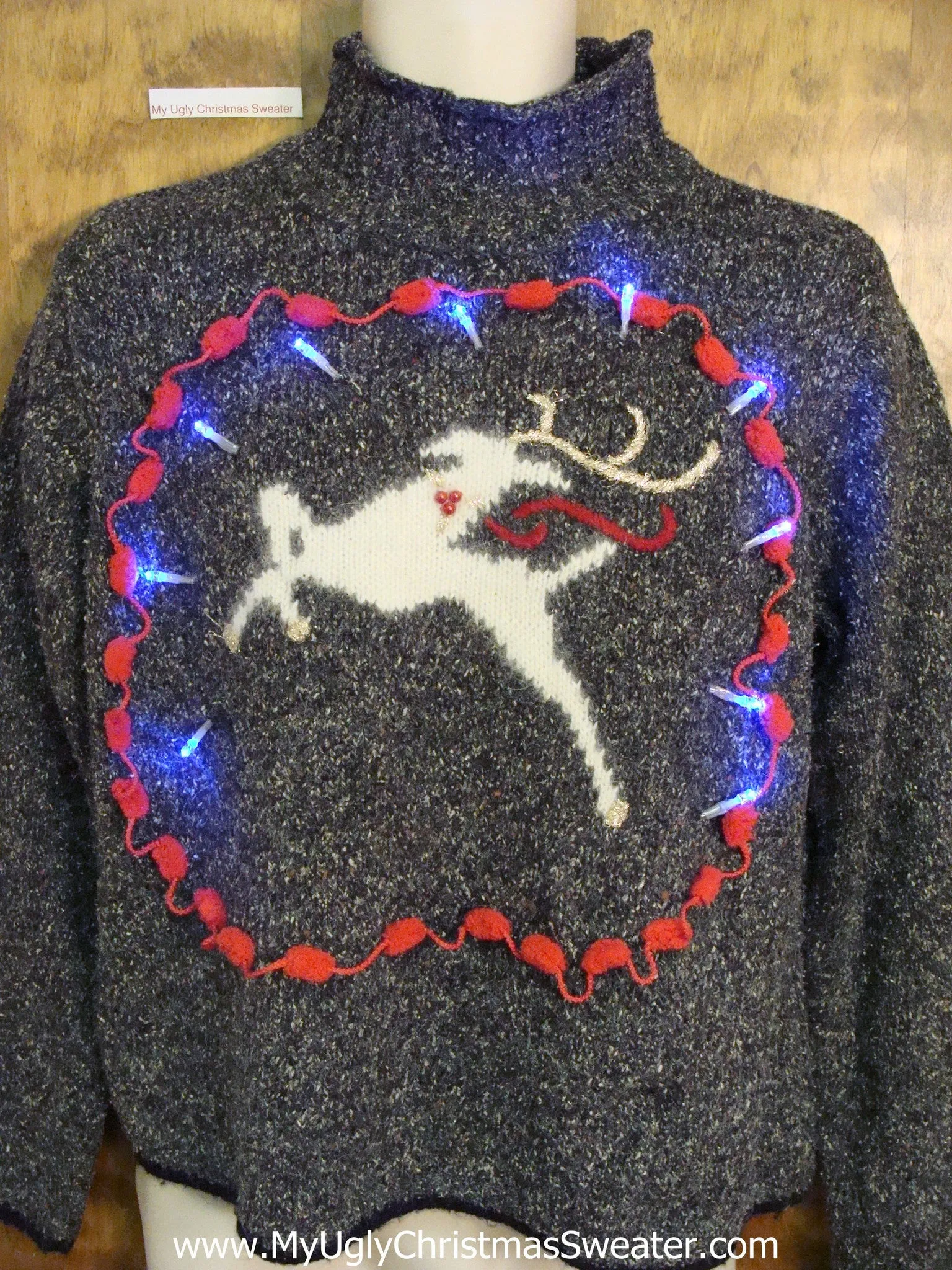 Leaping Reindeer Light Up Ugly Xmas Sweater