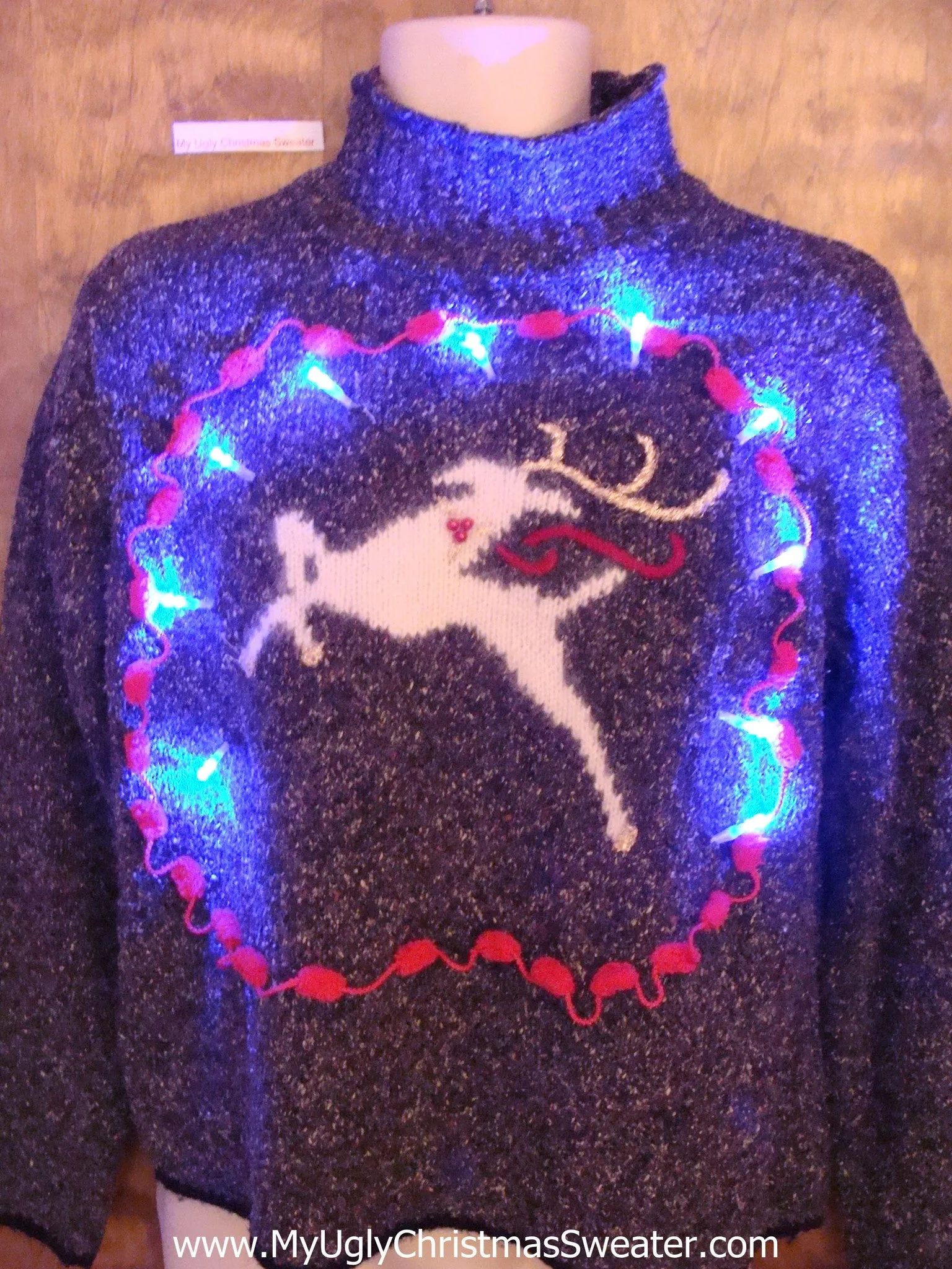 Leaping Reindeer Light Up Ugly Xmas Sweater