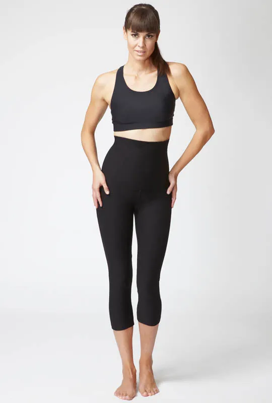 Lightweight Strong Compression Cropped Leggings with High Waisted Tummy Control Black