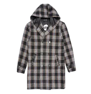 M4044 Gilbert Plaid Wool Hooded Coat - Black