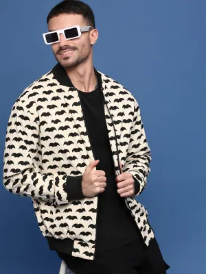 Men Graphic Cream Bomber Jacket