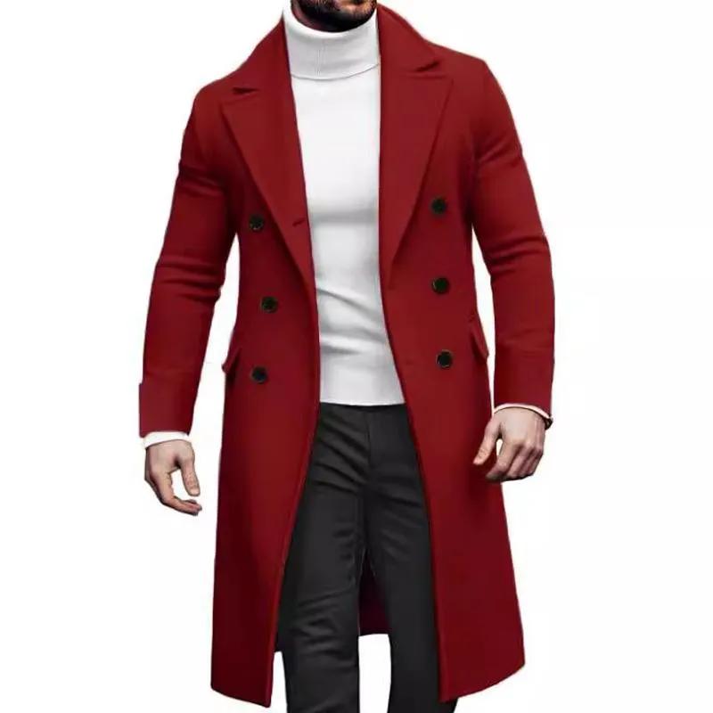 Men's Double-breasted Solid Color Mid-length Coat 75578376X