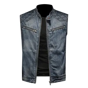 Men's Retro Stand Collar Denim Vest 85527181M