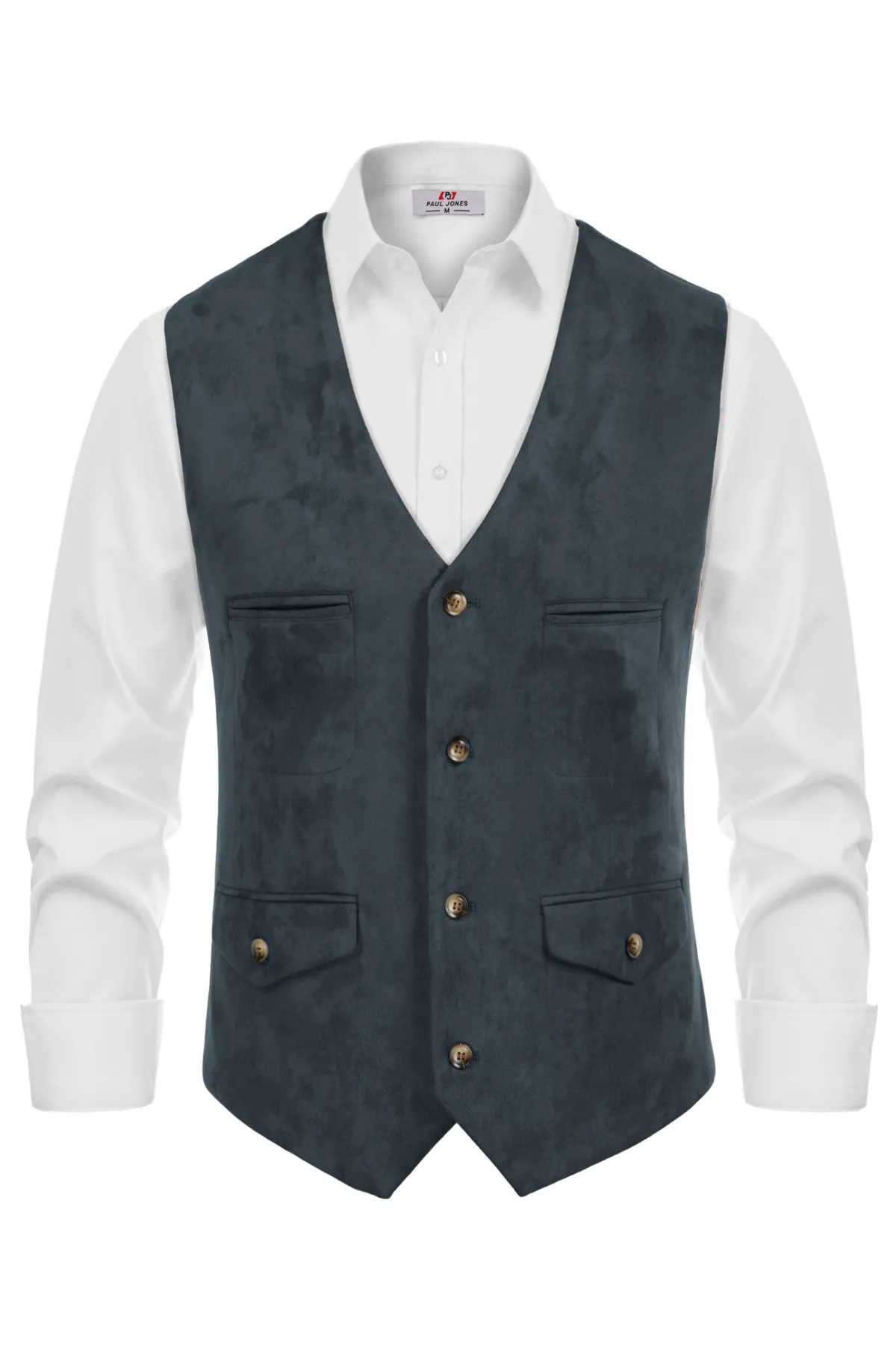 Men's Suede Leather Vest Casual V-Neck Single Breasted Slim Fit Western Cowboy Vest with Pockets