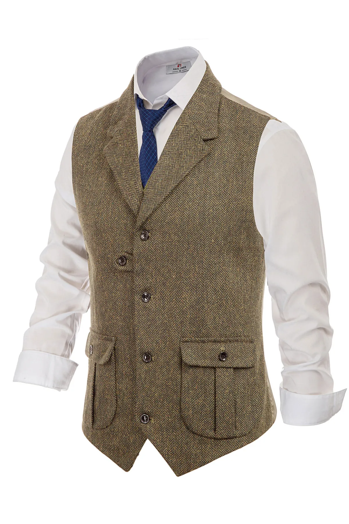 Mens Western Herringbone Suit Vest Tweed Wool Blend Slim Fit Casual Waistcoat