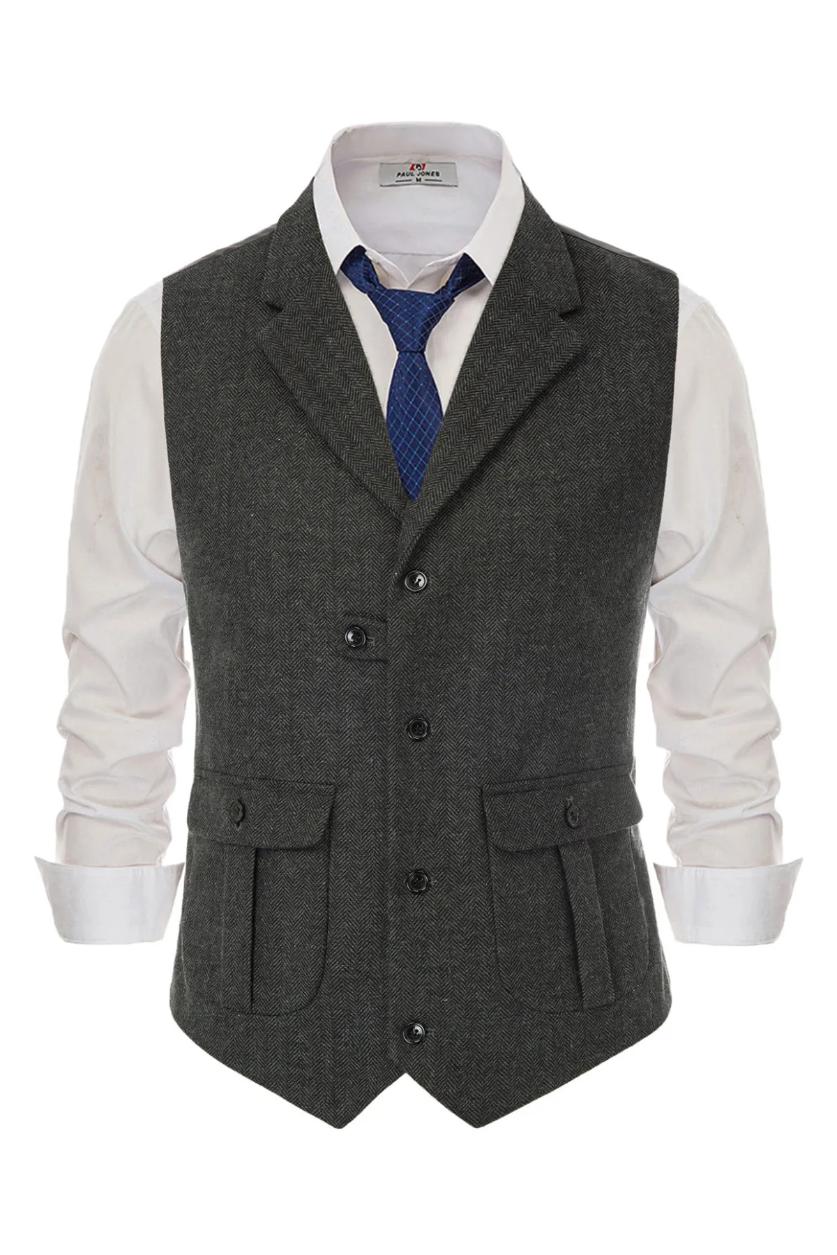 Mens Western Herringbone Suit Vest Tweed Wool Blend Slim Fit Casual Waistcoat