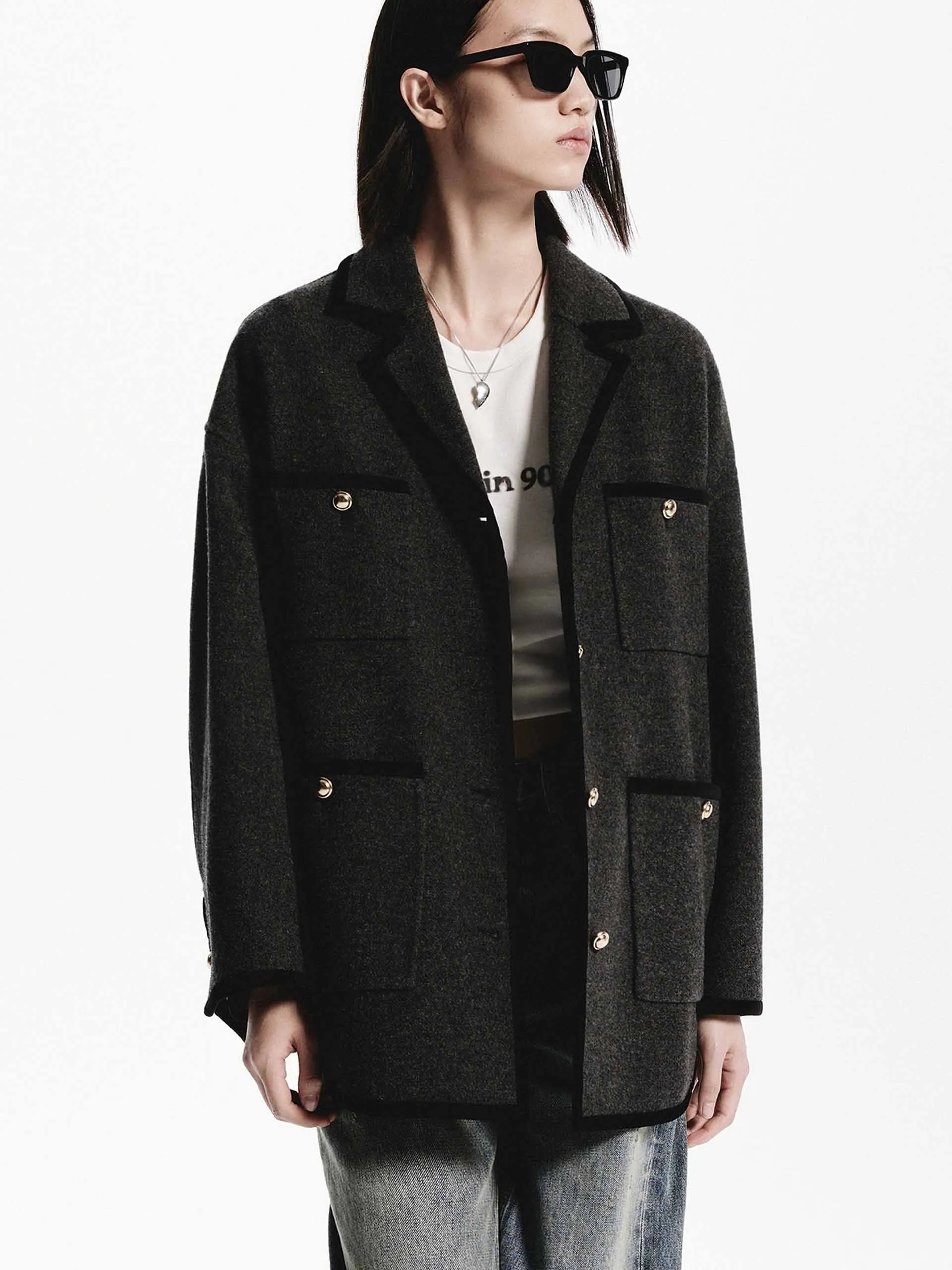 Metallic Button Wool Coat