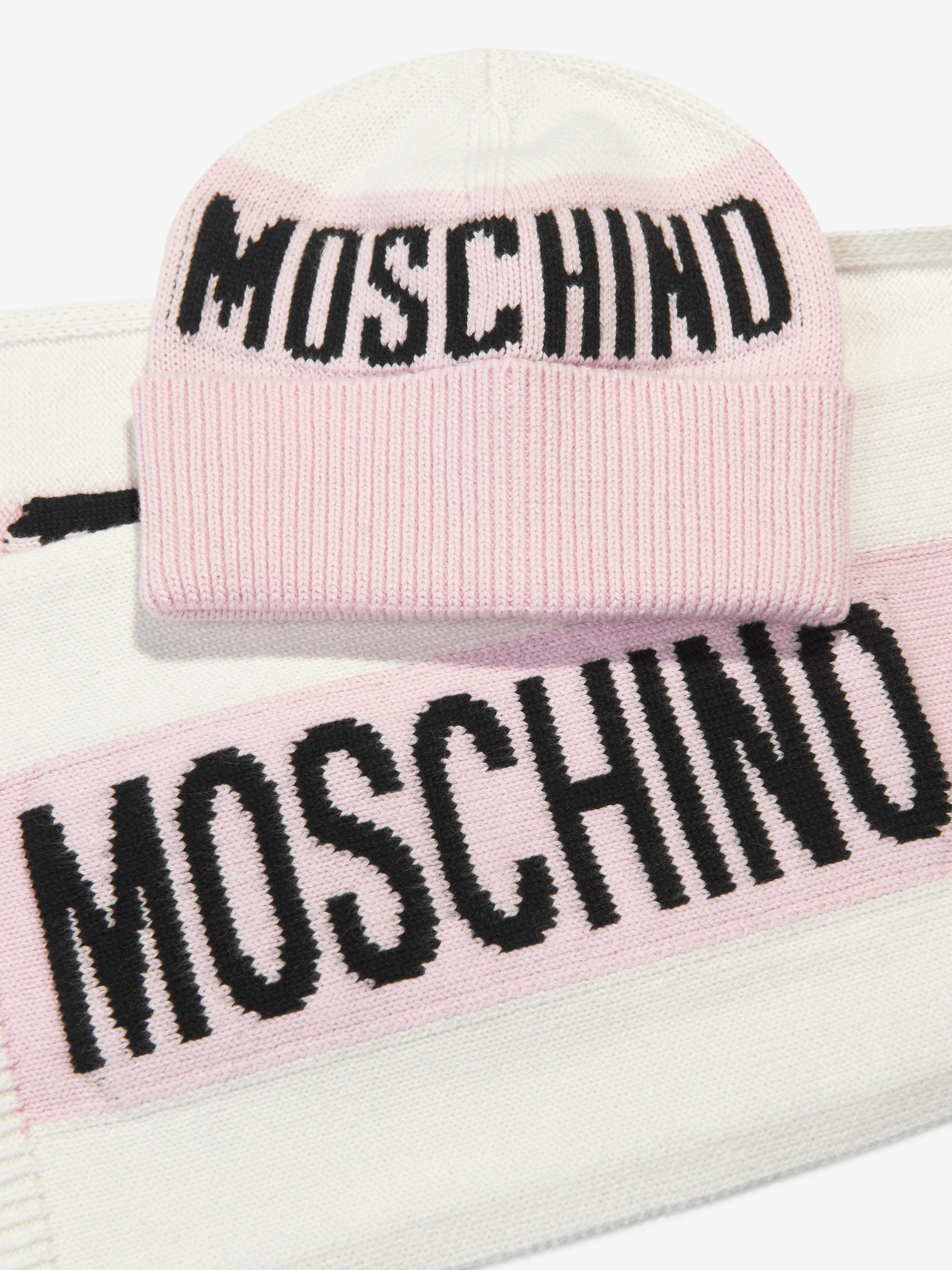 Moschino Girls Knitted Hat And Scarf Set in Pink