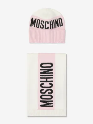 Moschino Girls Knitted Hat And Scarf Set in Pink