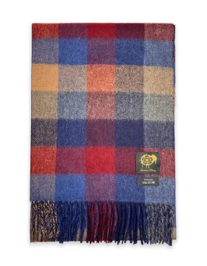 Navy & Red Check Wool Scarf