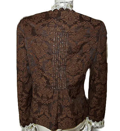 *NEW - FROM MY OWN PERSONAL COLLECTION -  BEAUTIFUL EDWARDIAN-LOOK LACE, SATIN BEADED BROCADE JACKET IN BITTERSWEET CHOCOLATE - LARGE