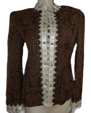 *NEW - FROM MY OWN PERSONAL COLLECTION -  BEAUTIFUL EDWARDIAN-LOOK LACE, SATIN BEADED BROCADE JACKET IN BITTERSWEET CHOCOLATE - LARGE