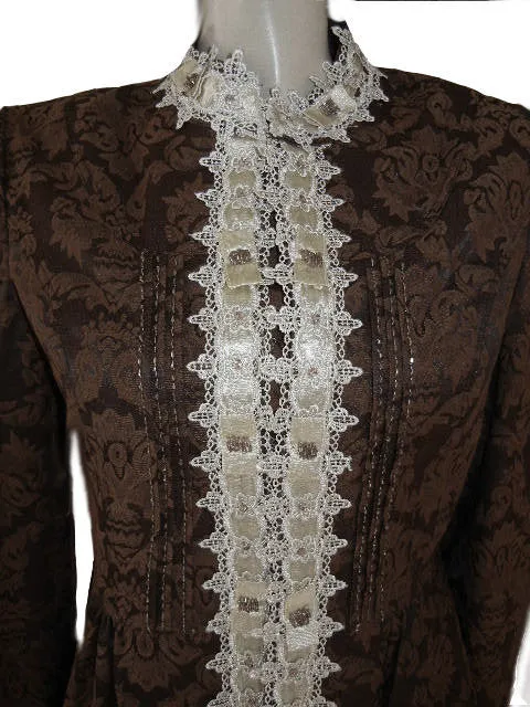 *NEW - FROM MY OWN PERSONAL COLLECTION -  BEAUTIFUL EDWARDIAN-LOOK LACE, SATIN BEADED BROCADE JACKET IN BITTERSWEET CHOCOLATE - LARGE