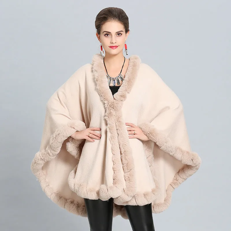 New Large Size Faux Fox Fur Collar Knitted Shawl