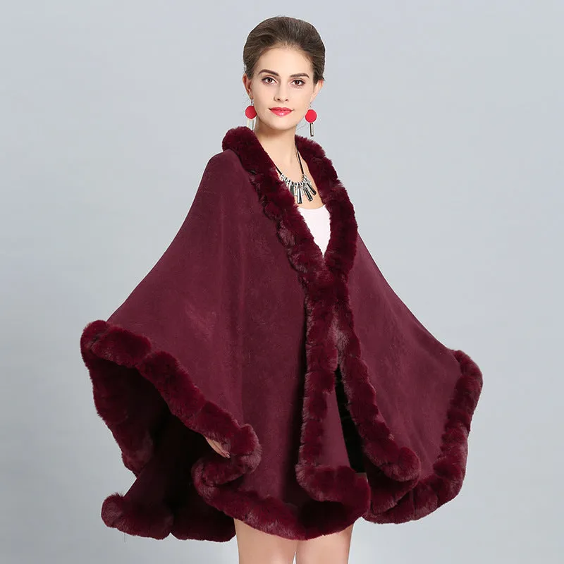 New Large Size Faux Fox Fur Collar Knitted Shawl