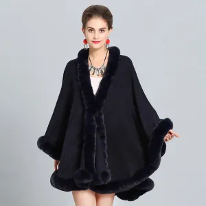 New Large Size Faux Fox Fur Collar Knitted Shawl