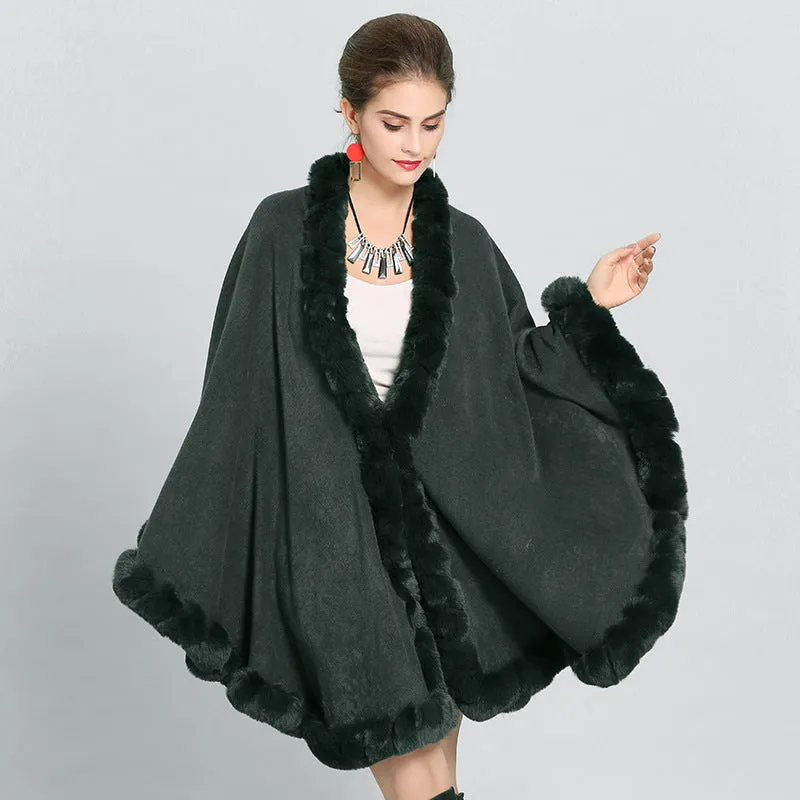 New Large Size Faux Fox Fur Collar Knitted Shawl