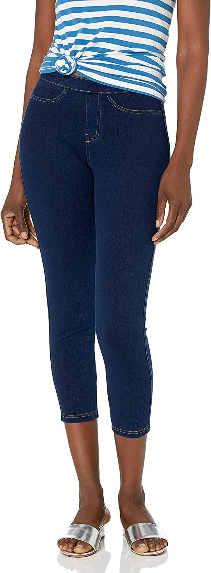 No Nonsense Women's Classic Denim Capri Leggings with Pockets