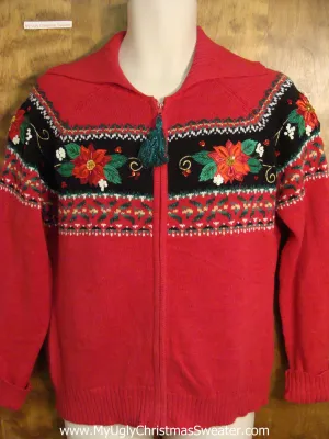 Nordic Inspired Poinsettia Themed Ugly Christmas Jumper