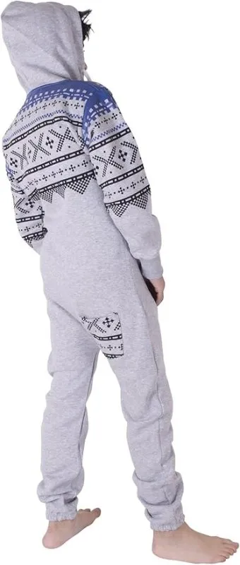 NOROZE Unisex Kids Boys Halloween Skeleton Aztec Onesie Costume Girls All In One Fleece Zip Up Hooded Onesie Costumes Jumpsuit UK Size 5-13 years