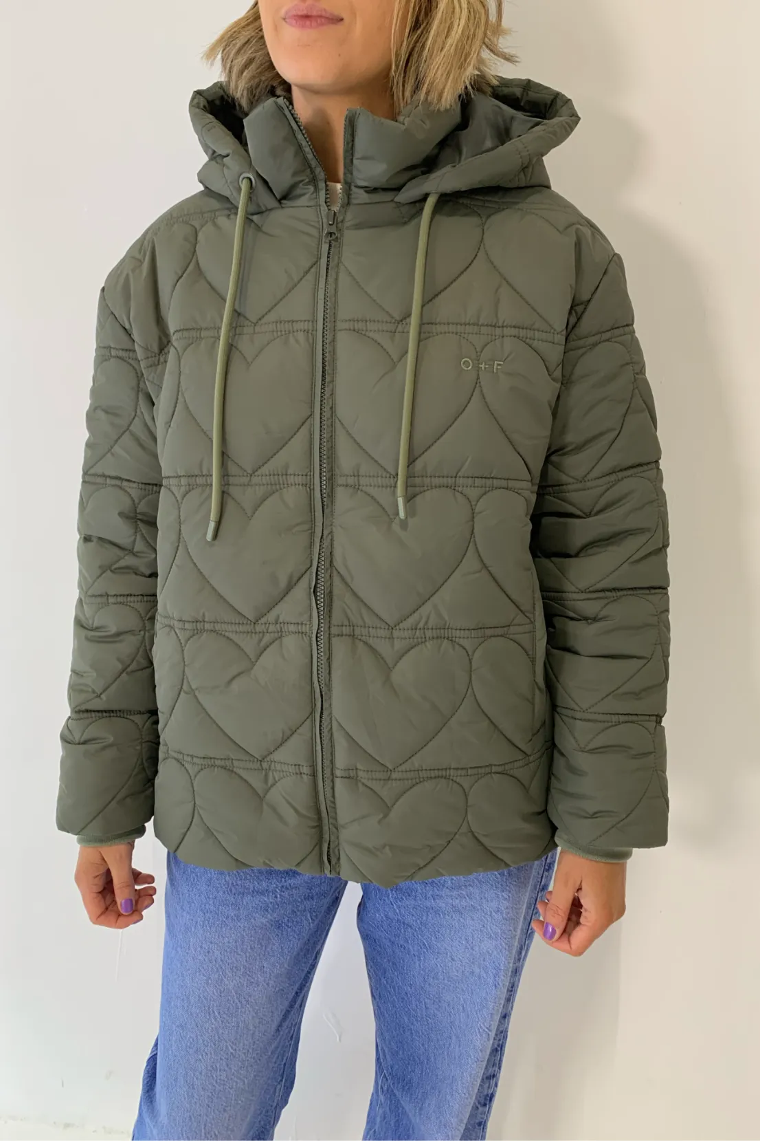 O&F Heart Quilted Coat