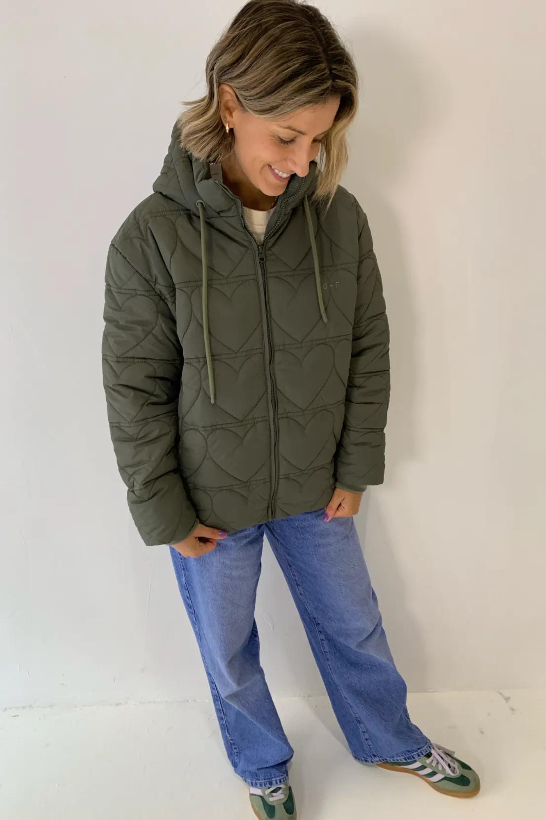 O&F Heart Quilted Coat