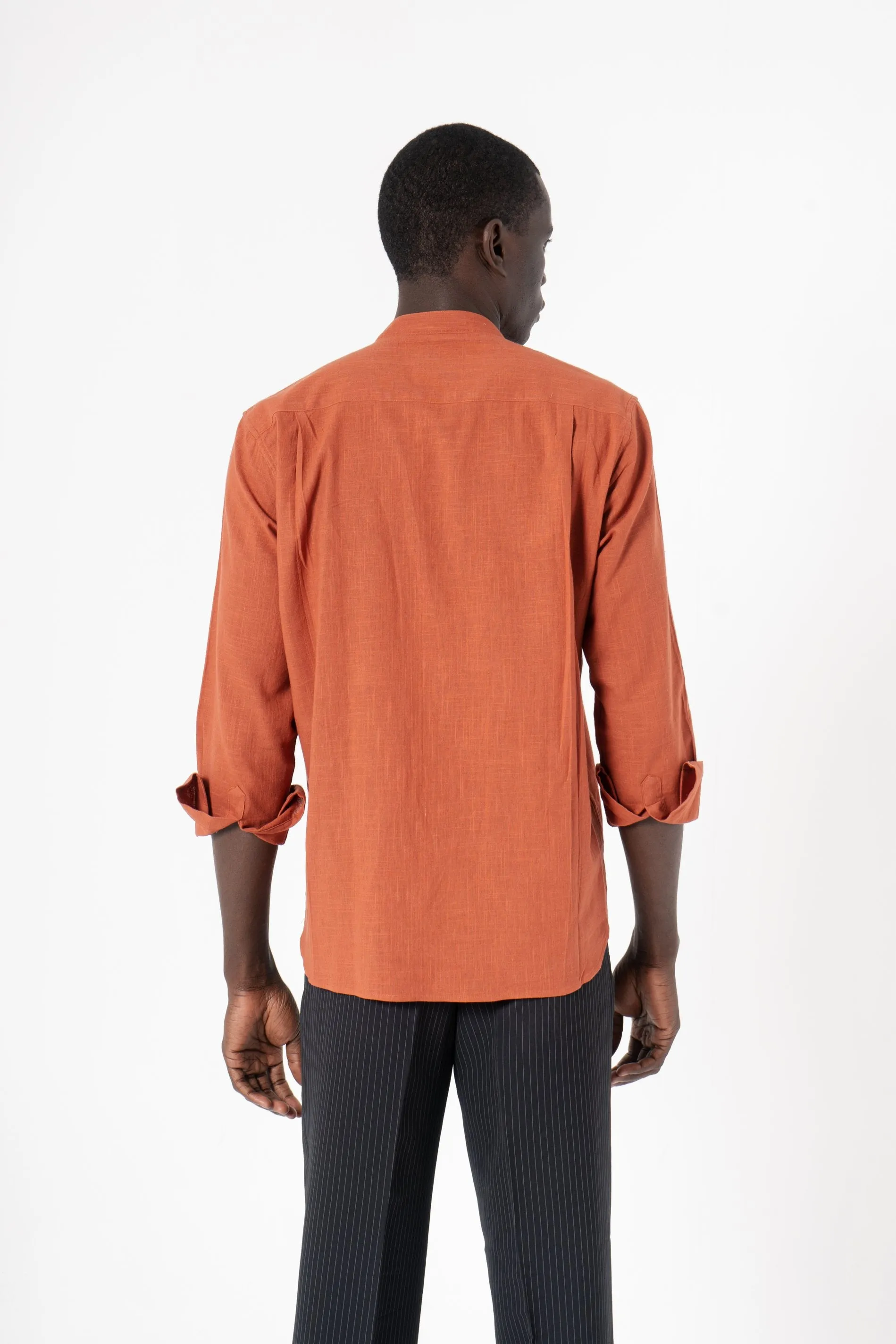 Orange Solid Print Full Sleeve Shirt