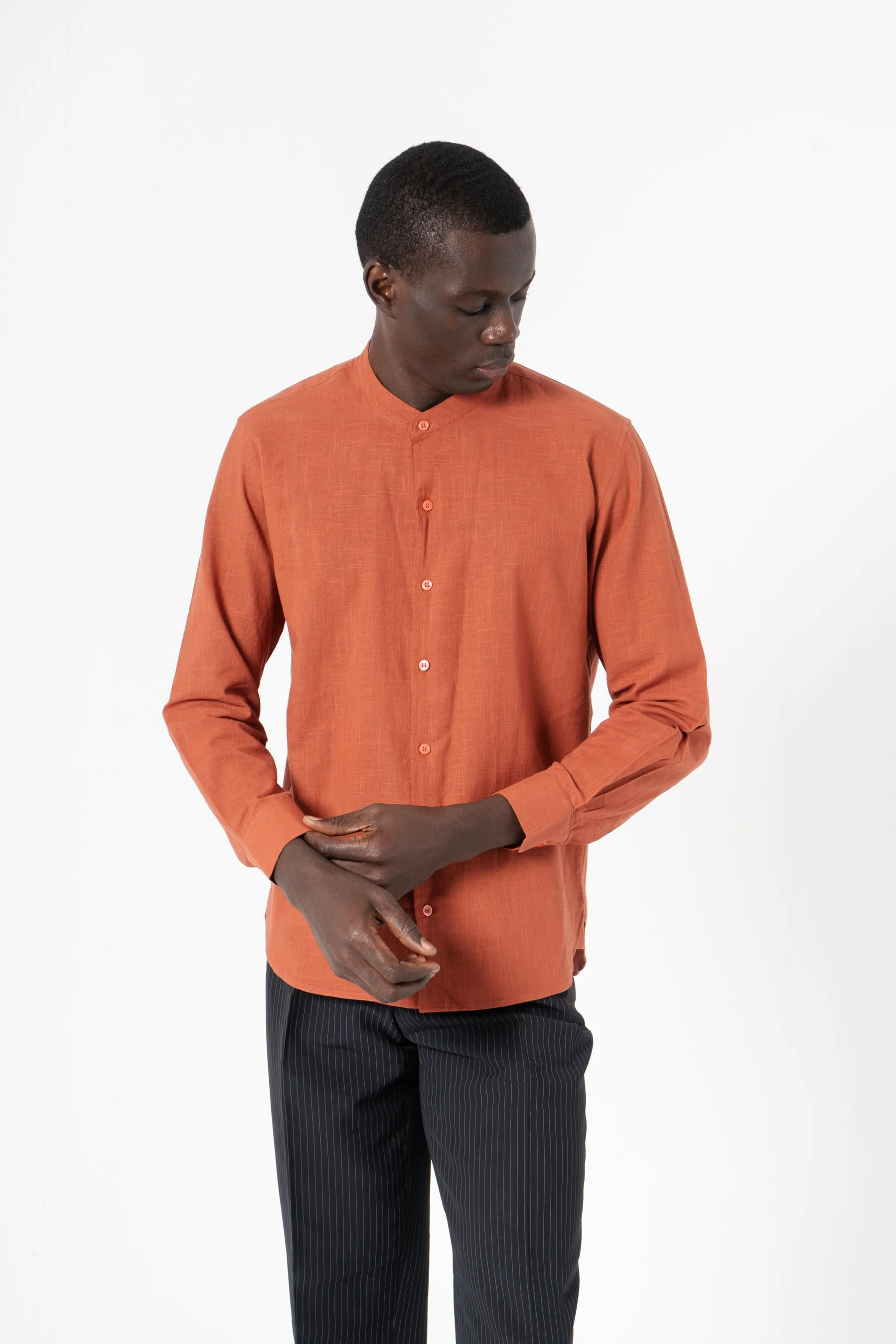 Orange Solid Print Full Sleeve Shirt