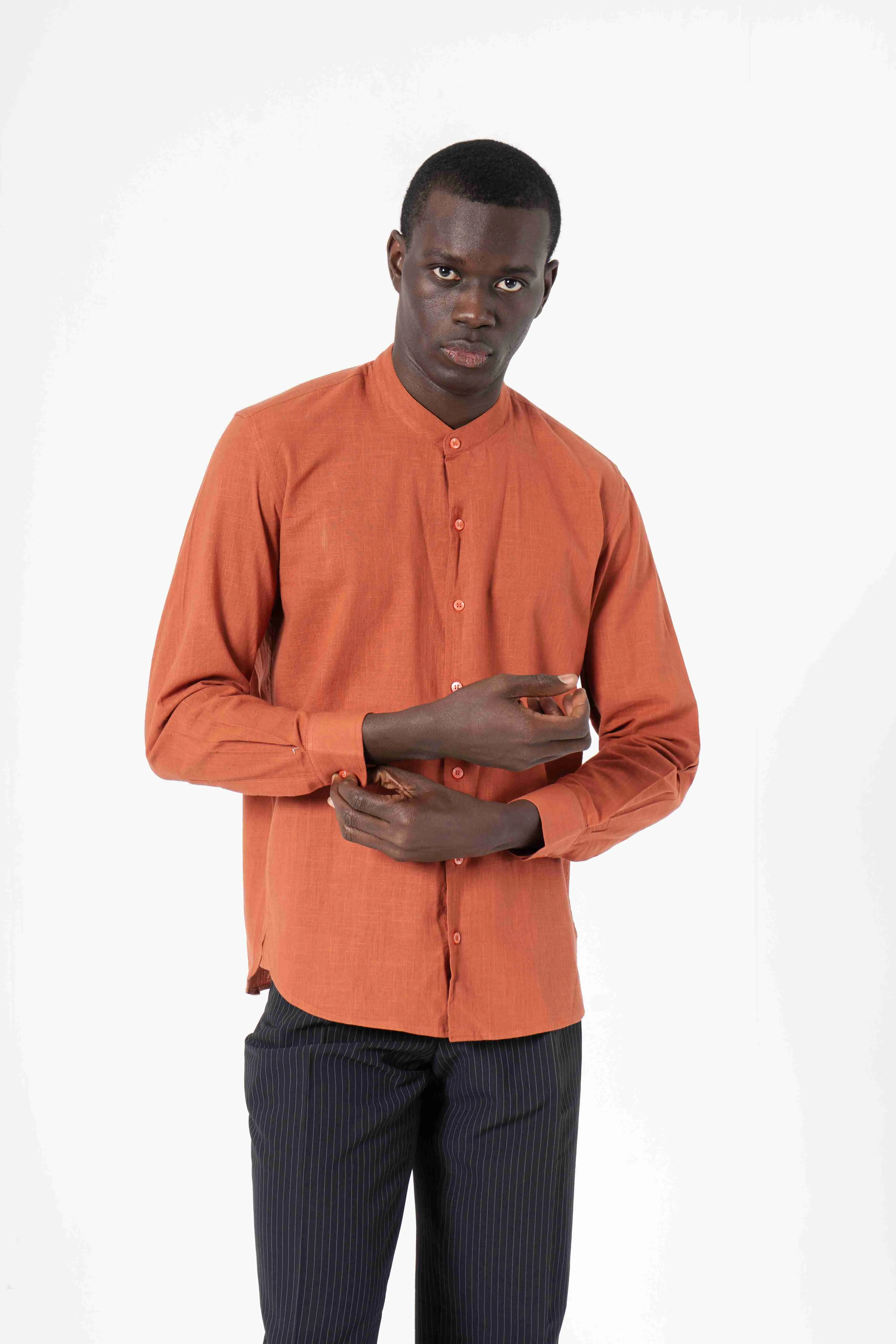 Orange Solid Print Full Sleeve Shirt