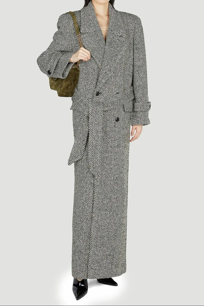 Oversized Coat in Chevron Wool