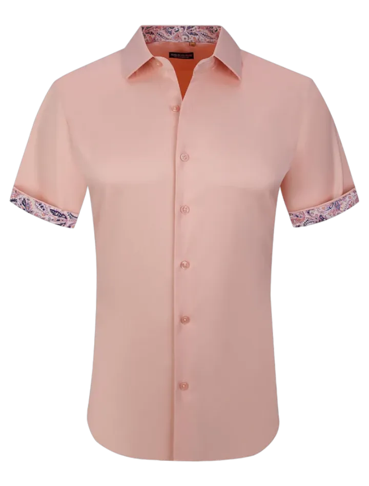 Peach men's short sleeves shirts fancy design on the sleeves