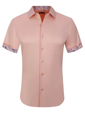 Peach men's short sleeves shirts fancy design on the sleeves