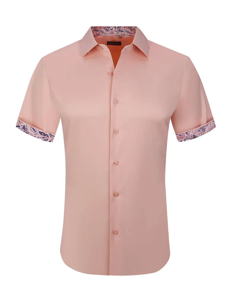 Peach men's short sleeves shirts fancy design on the sleeves