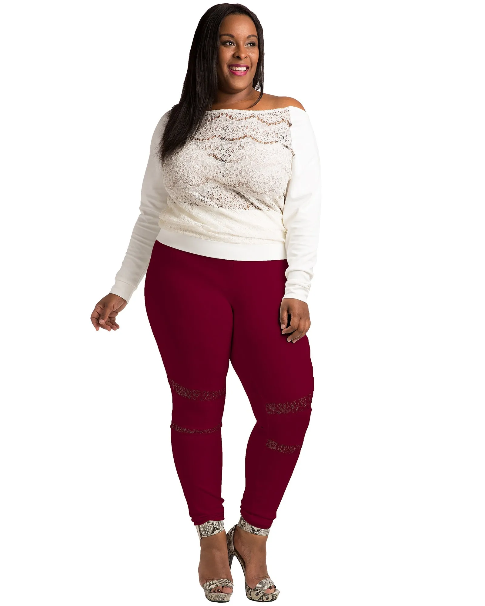 Peekaboo Lace Ponte Legging | Burgundy