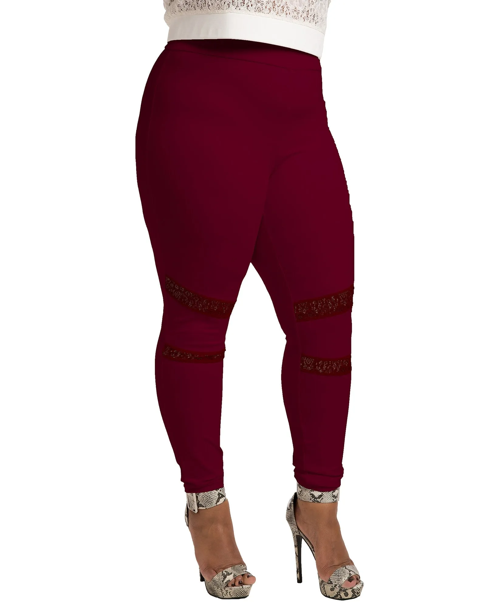 Peekaboo Lace Ponte Legging | Burgundy