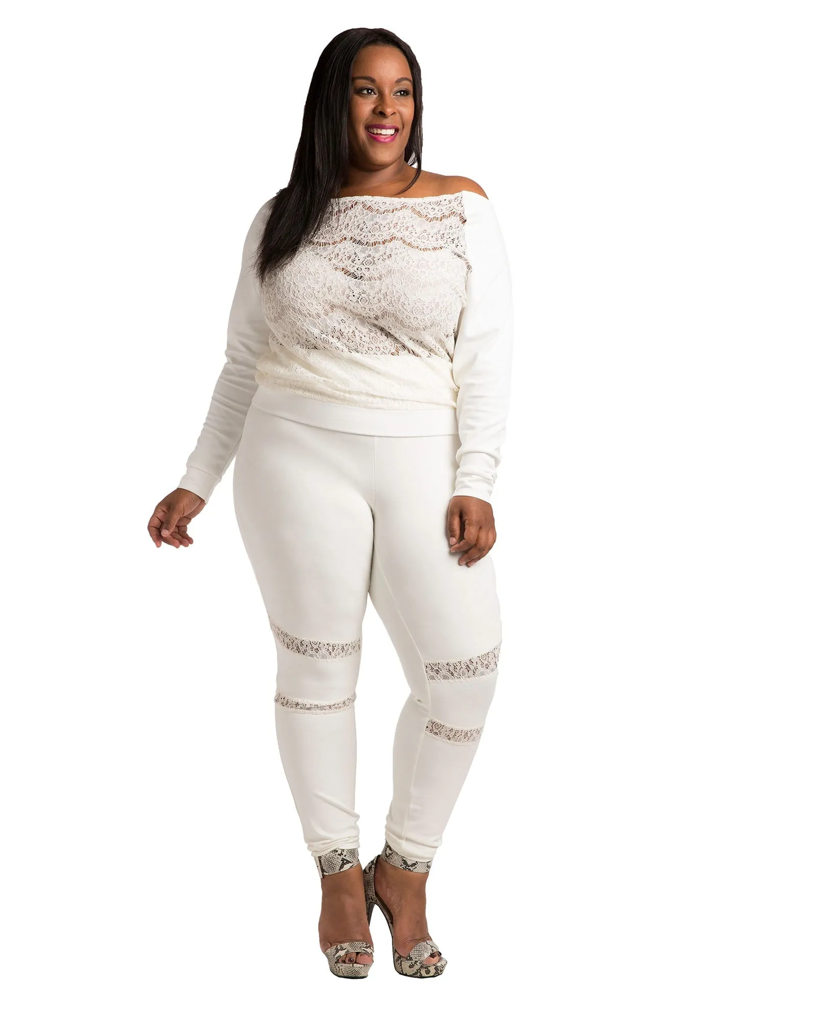 Peekaboo Lace Ponte Legging | Ivory