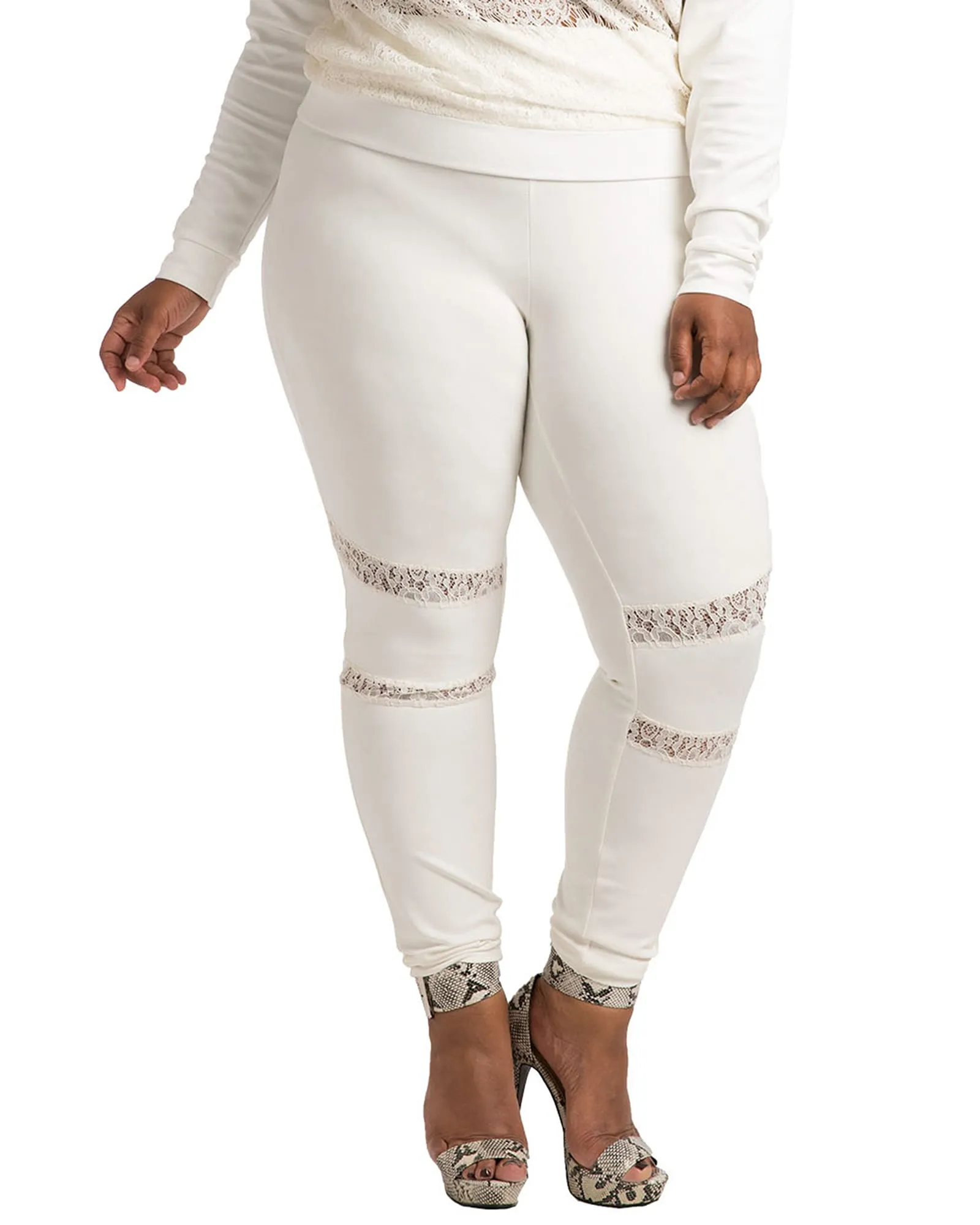 Peekaboo Lace Ponte Legging | Ivory