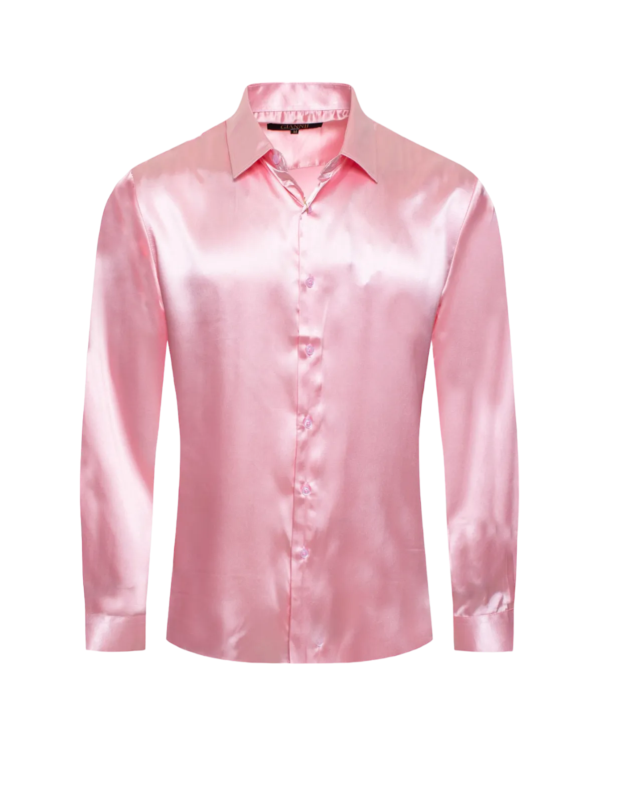 Pink Men's Shiny Satin Silk Dress Shirt Long Sleeve Casual Slim Fit