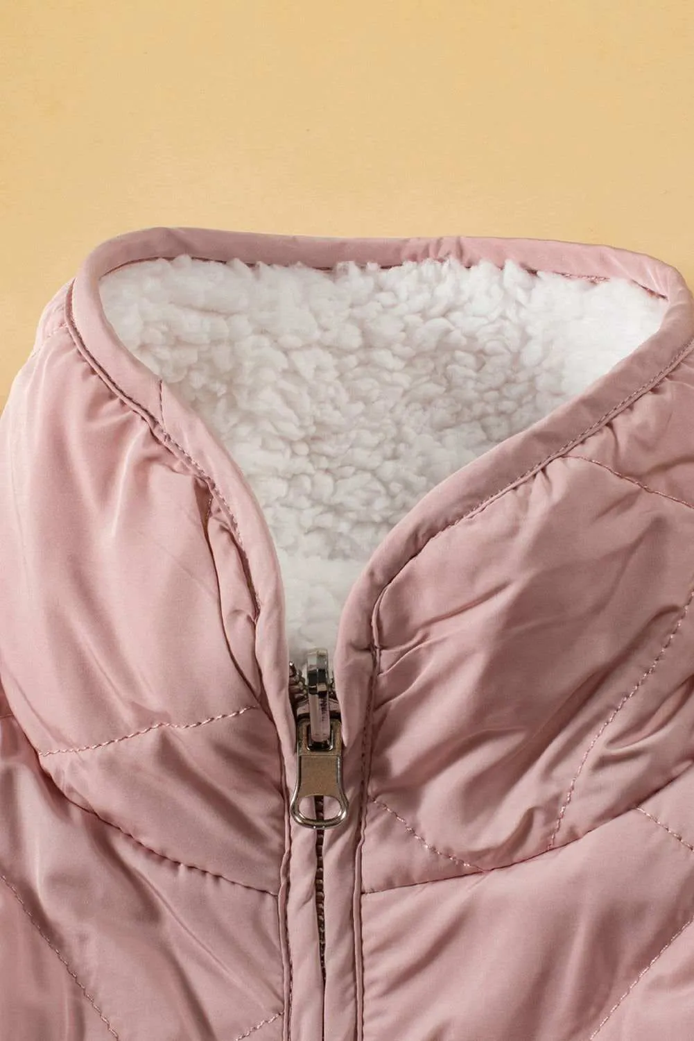 Pink Zip Up Fleece Lined Quilted Vest Coat - Warm and Stylish