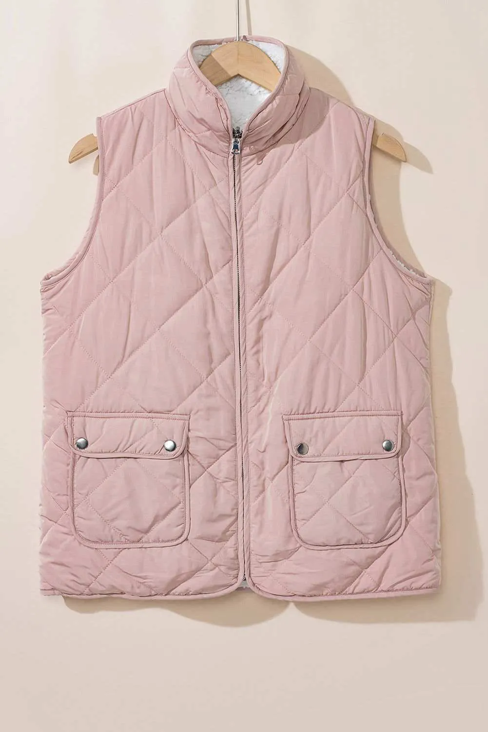 Pink Zip Up Fleece Lined Quilted Vest Coat - Warm and Stylish